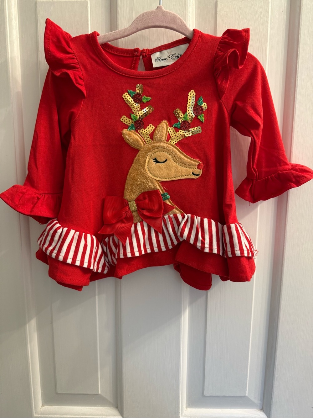 Rare Editions Baby Girl Christmas Reindeer Top & Ruffle Pants Set 3-6M